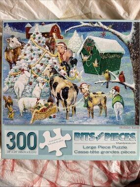 Bits and Pieces Holiday Farm 300-Piece Jigsaw Puzzle - White/Green